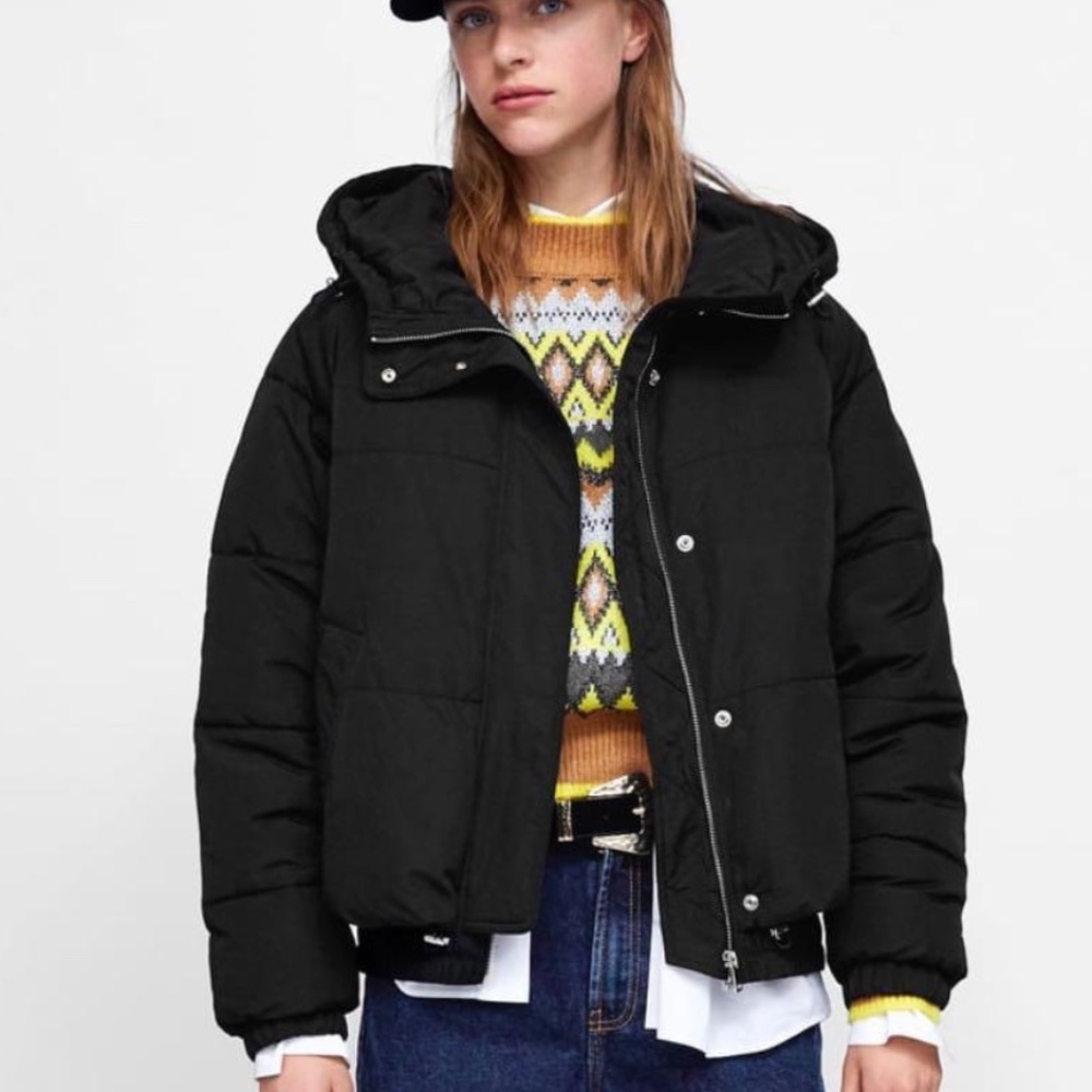Zara Trf Oversized Black Bomber/Puffer